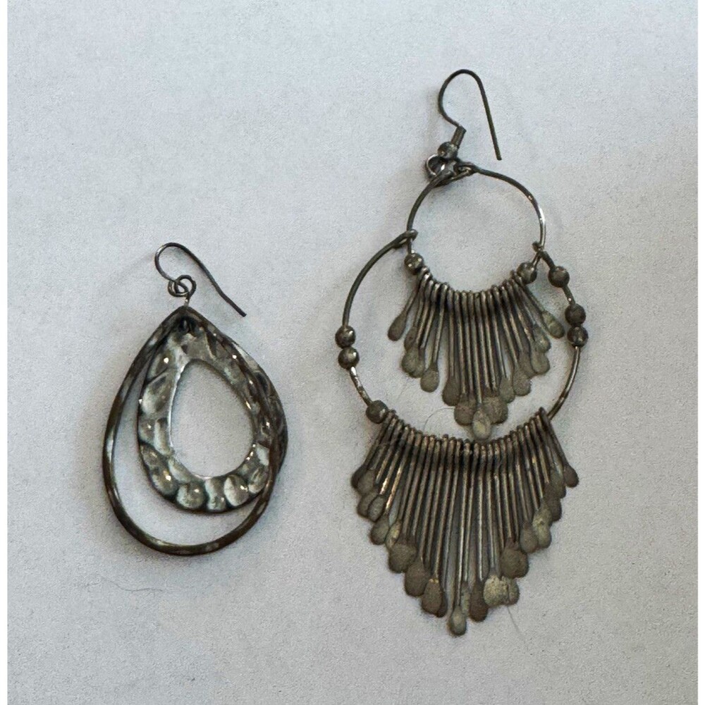 Silver Tone Metal Teardrop Dangle/Drop Earrings Hook Closure No Stone